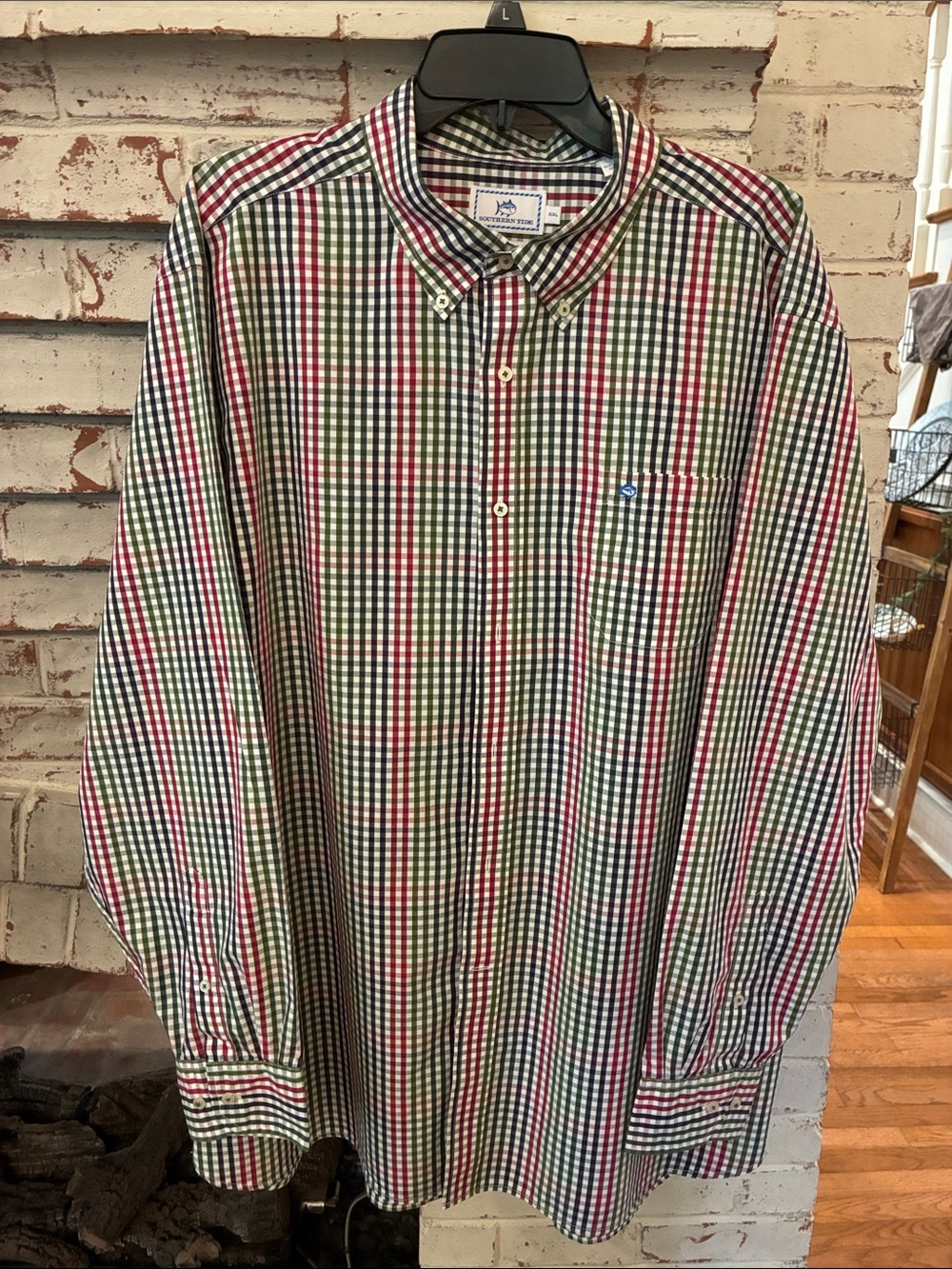 Southern Tide Men's Gingham Button-Down Shirt in Red, Green & Blue Size XXL